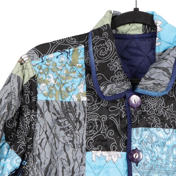 Quilted Reversible Patchwork Jacket VTG Boho Earthy Layered Embroidered Quirky - Picture 6 of 10